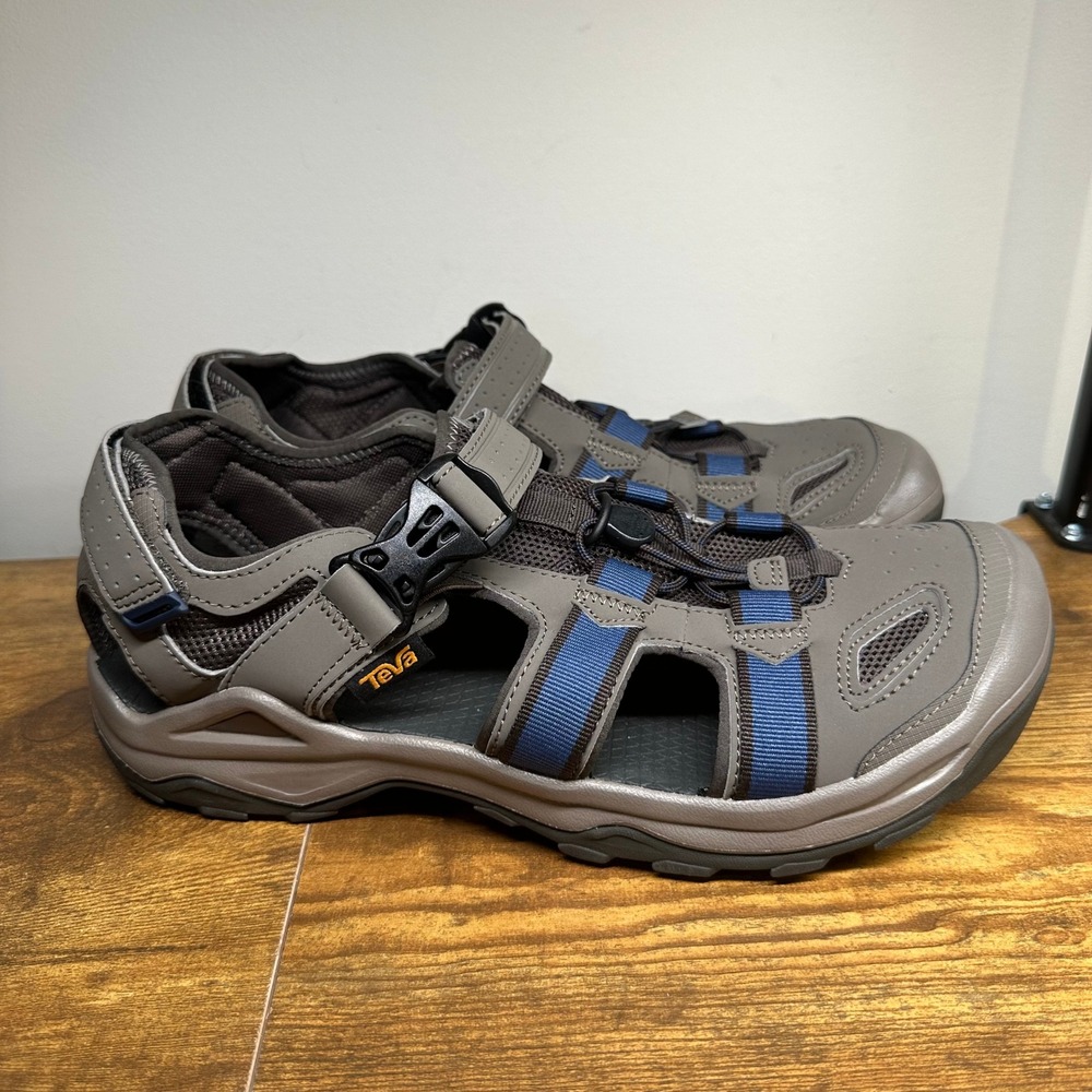 Teva Omnium 2 Men Gray Blue Leather Waterproof Hiking Sandals Closed Toe 1023598